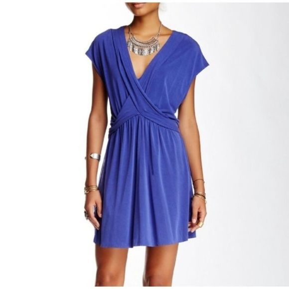 Free People Dresses & Skirts - Free People Cupro Crisscross Front Mini Dress in Cobalt Blue Large